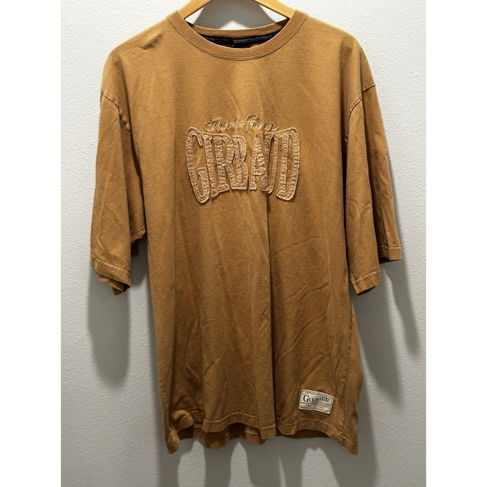 Vintage Marithe Francois Girbaud T-Shirt Y2K Tan Brown Applique Logo Mens Large